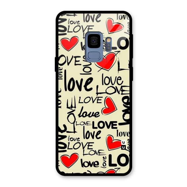 Love Hearts Pattern Glass Back Case for Galaxy S9