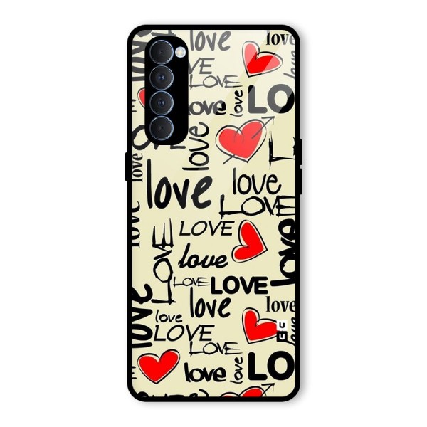 Love Hearts Pattern Glass Back Case for Oppo Reno4 Pro