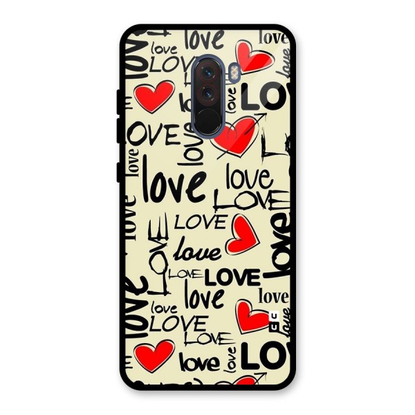 Love Hearts Pattern Glass Back Case for Poco F1