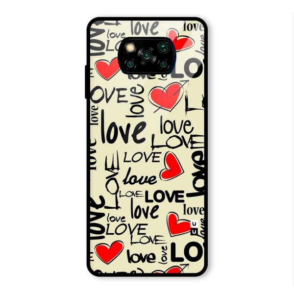 Love Hearts Pattern Glass Back Case for Poco X3 Pro