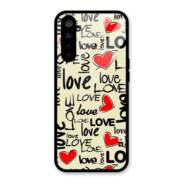 Love Hearts Pattern Glass Back Case for Realme 6