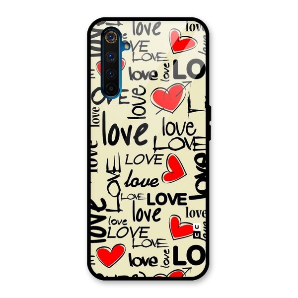 Love Hearts Pattern Glass Back Case for Realme 6 Pro