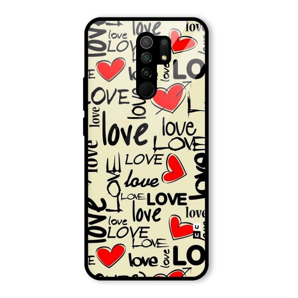 Love Hearts Pattern Glass Back Case for Redmi 9 Prime