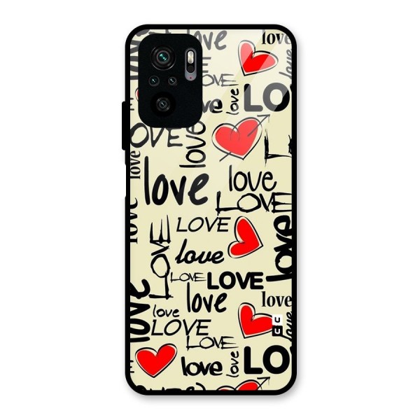 Love Hearts Pattern Glass Back Case for Redmi Note 10