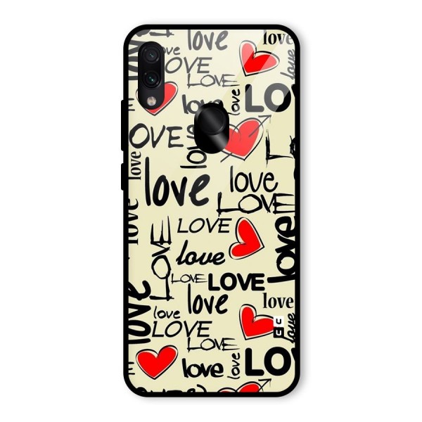 Love Hearts Pattern Glass Back Case for Redmi Note 7