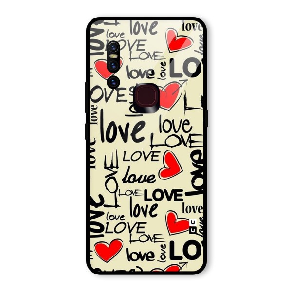 Love Hearts Pattern Glass Back Case for Vivo V15