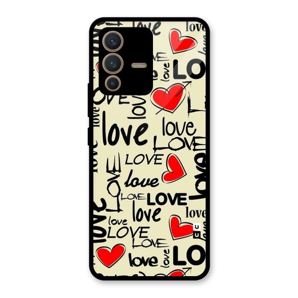 Love Hearts Pattern Glass Back Case for Vivo V23 5G