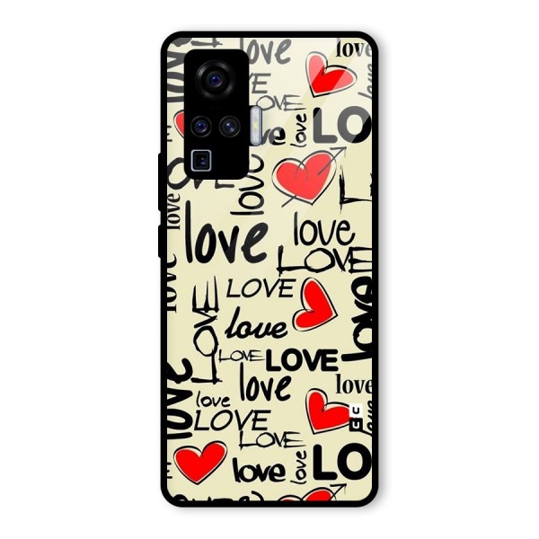 Love Hearts Pattern Glass Back Case for Vivo X50 Pro