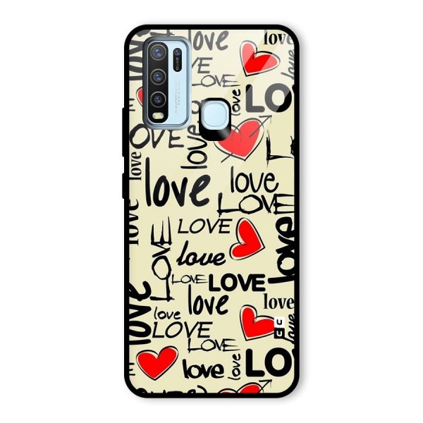 Love Hearts Pattern Glass Back Case for Vivo Y30