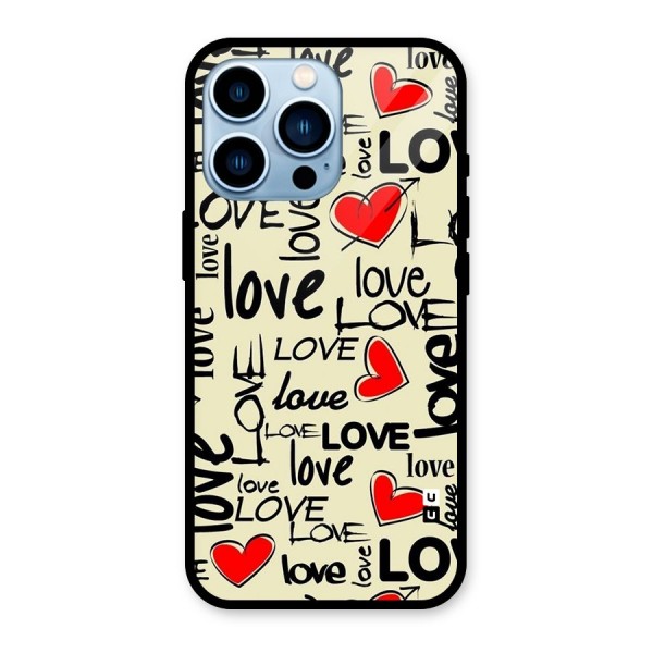 Love Hearts Pattern Glass Back Case for iPhone 13 Pro