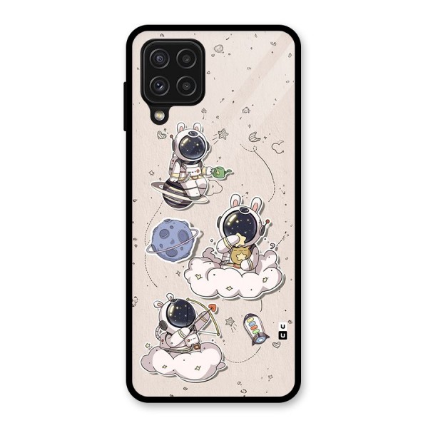 Lovely Astronaut Playing Glass Back Case for Galaxy A22 4G