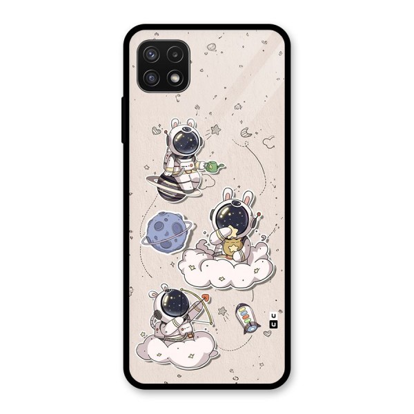 Lovely Astronaut Playing Glass Back Case for Galaxy A22 5G