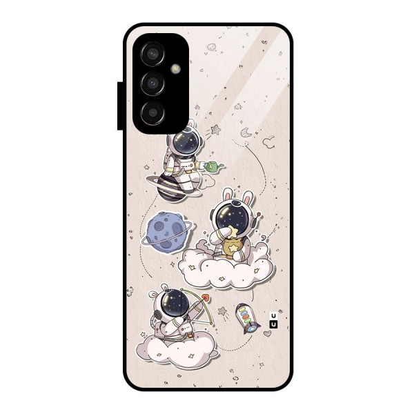 Lovely Astronaut Playing Glass Back Case for Galaxy F13