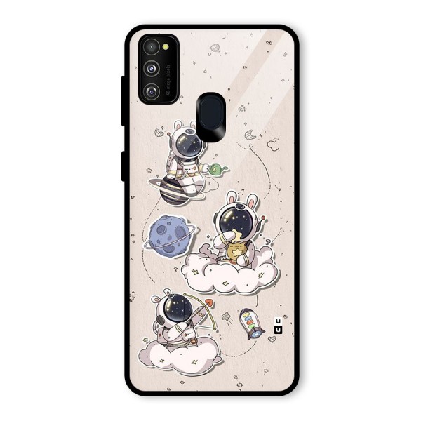 Lovely Astronaut Playing Glass Back Case for Galaxy M21