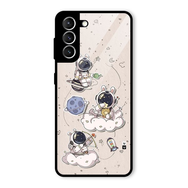 Lovely Astronaut Playing Glass Back Case for Galaxy S21 5G