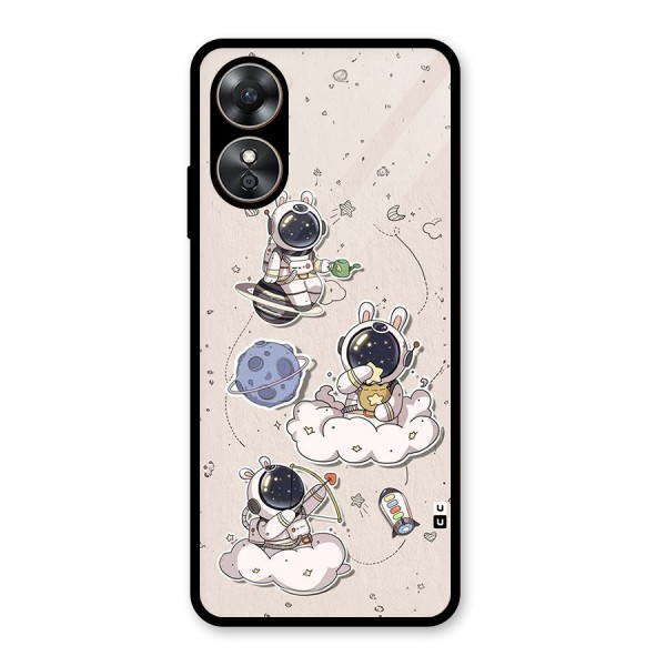 Lovely Astronaut Playing Glass Back Case for Oppo A17