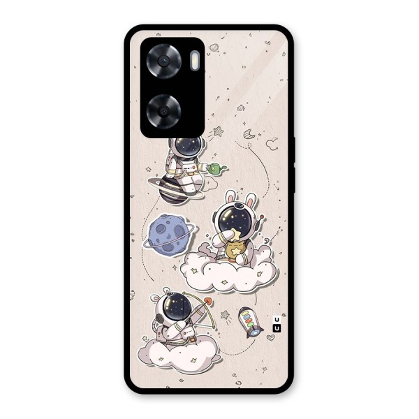 Lovely Astronaut Playing Glass Back Case for Oppo A57 2022