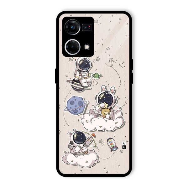 Lovely Astronaut Playing Glass Back Case for Oppo F21 Pro 4G
