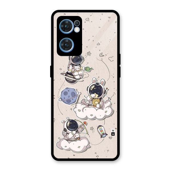 Lovely Astronaut Playing Glass Back Case for Oppo Reno7 5G