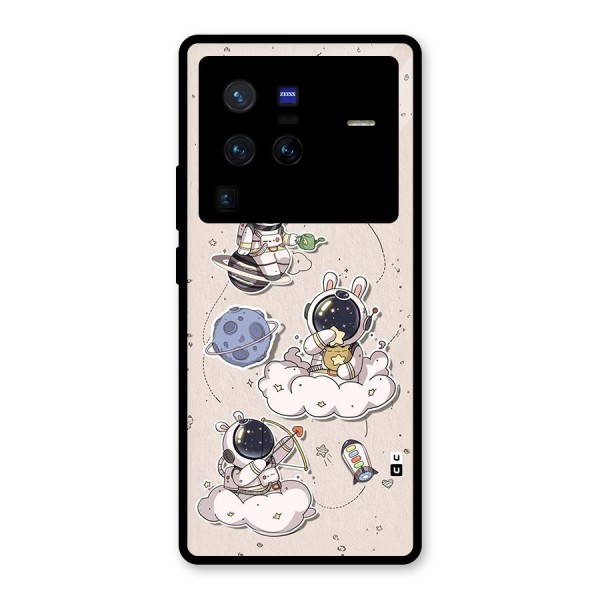 Lovely Astronaut Playing Glass Back Case for Vivo X80 Pro
