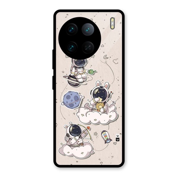 Lovely Astronaut Playing Glass Back Case for Vivo X90 Pro