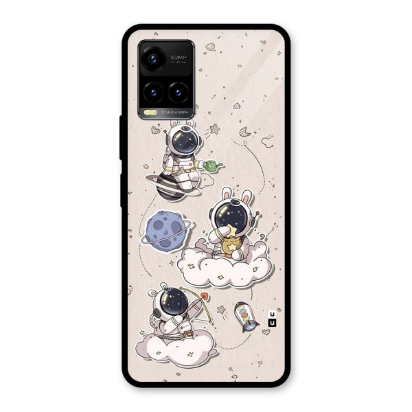 Lovely Astronaut Playing Glass Back Case for Vivo Y21A