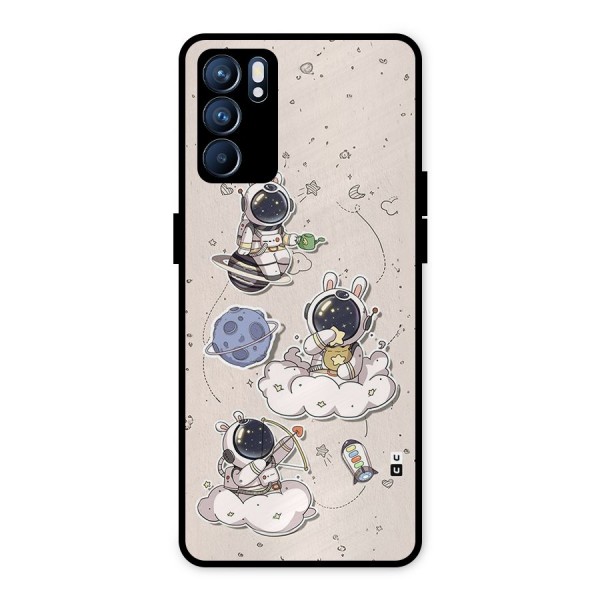 Lovely Astronaut Playing Metal Back Case for Oppo Reno6 5G