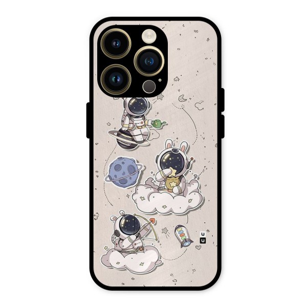 Lovely Astronaut Playing Metal Back Case for iPhone 14 Pro