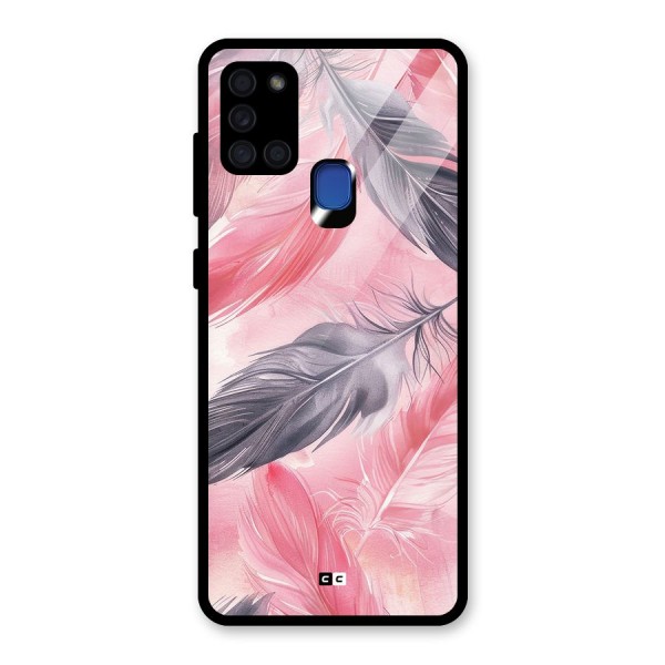 Lovely Feather Glass Back Case for Galaxy A21s