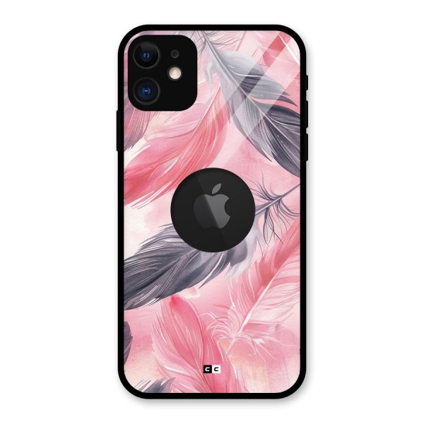 Lovely Feather Glass Back Case for iPhone 11 Logo Cut