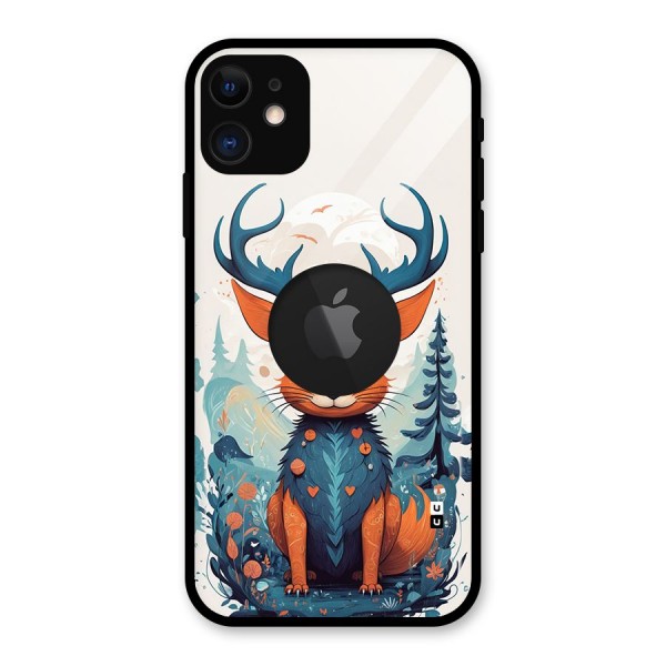 Magestic Animal Glass Back Case for iPhone 11 Logo Cut