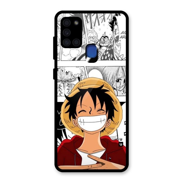 Manga Style Luffy Glass Back Case for Galaxy A21s