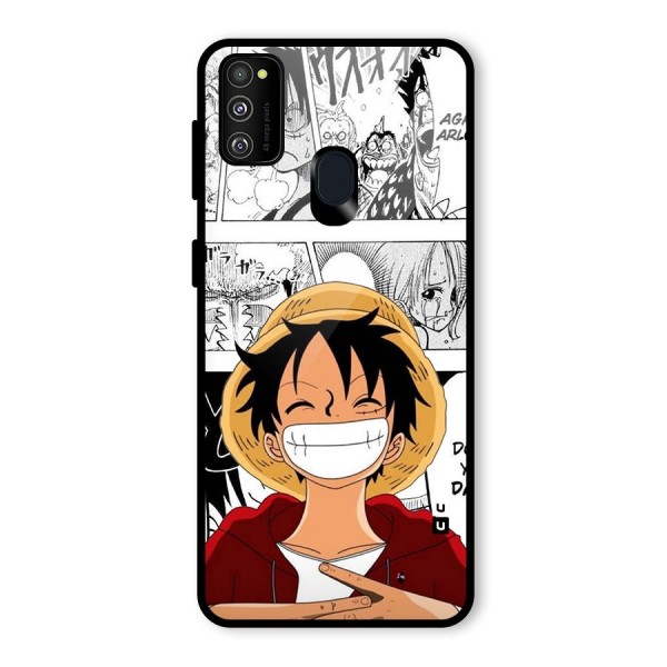 Manga Style Luffy Glass Back Case for Galaxy M21