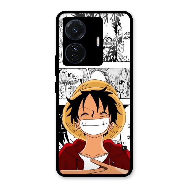 Manga Style Luffy Glass Back Case for Vivo T1 Pro