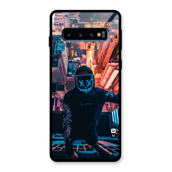 Mask Guy Climbing Building Glass Back Case for Galaxy S10