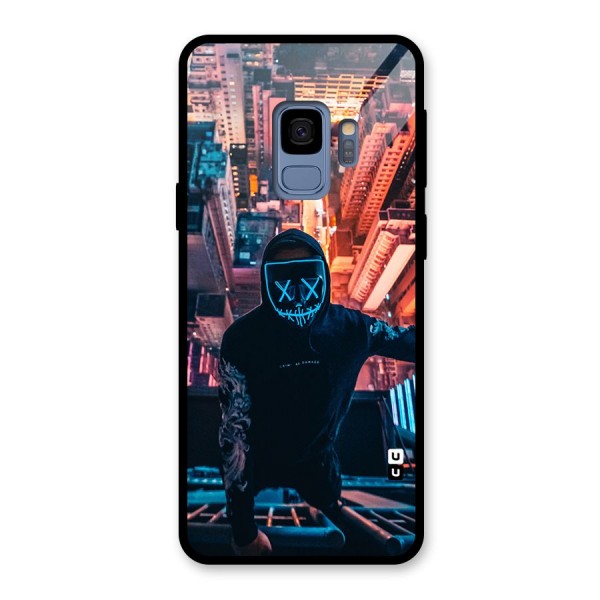 Mask Guy Climbing Building Glass Back Case for Galaxy S9