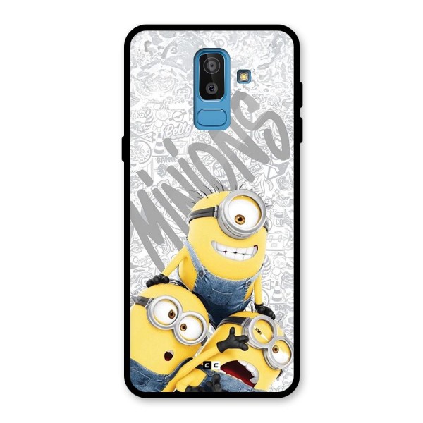 Minions Typo Glass Back Case for Galaxy J8