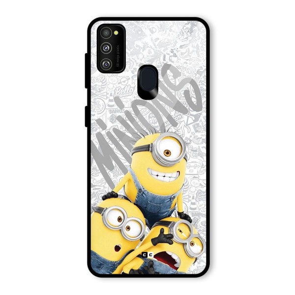 Minions Typo Glass Back Case for Galaxy M21