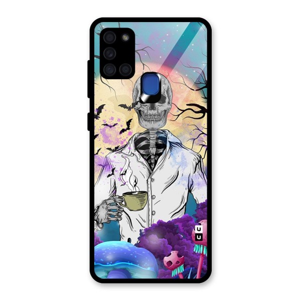 Morning Tea Skull Glass Back Case for Galaxy A21s