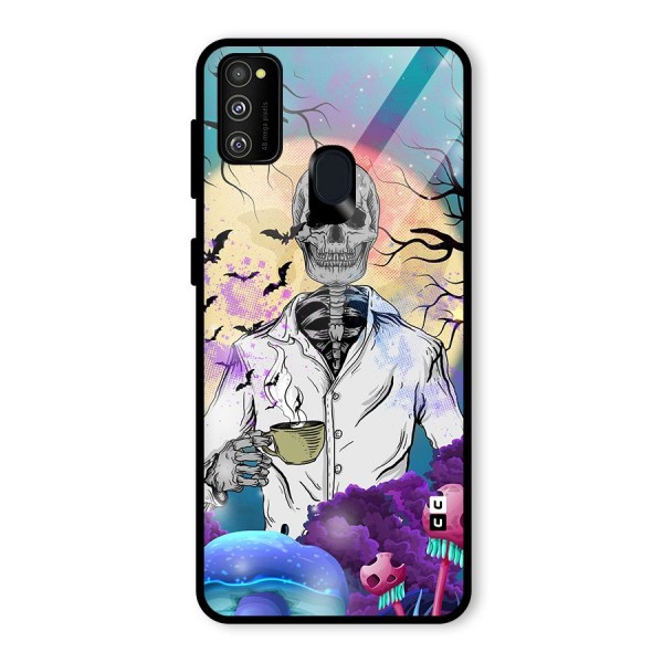 Morning Tea Skull Glass Back Case for Galaxy M21