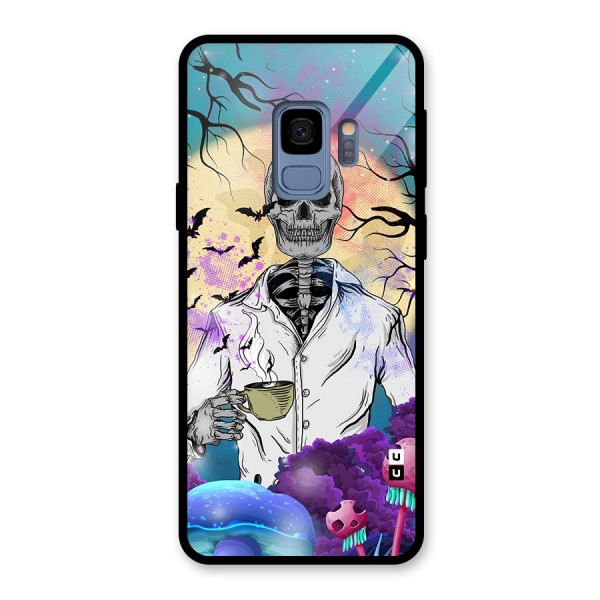 Morning Tea Skull Glass Back Case for Galaxy S9