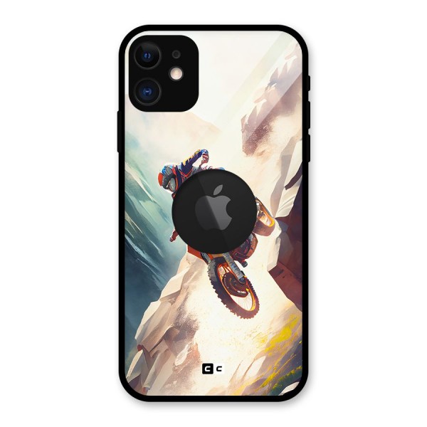 Mountain Biker Glass Back Case for iPhone 11 Logo Cut