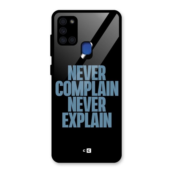 Never Complain Never Explain Glass Back Case for Galaxy A21s