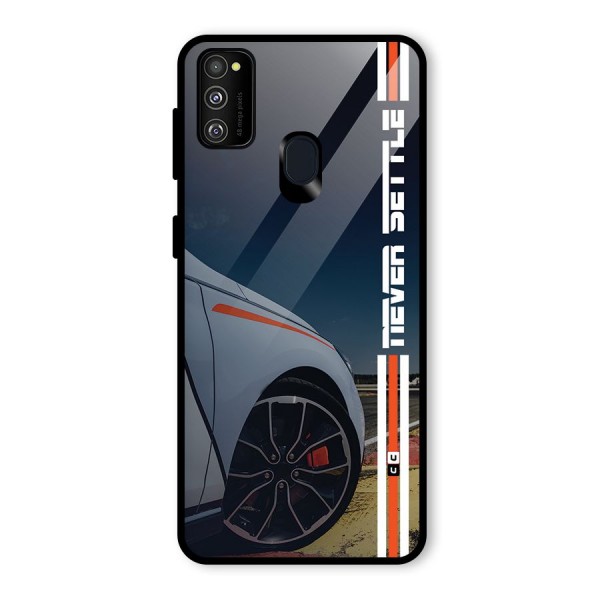 Never Settle SuperCar Glass Back Case for Galaxy M21