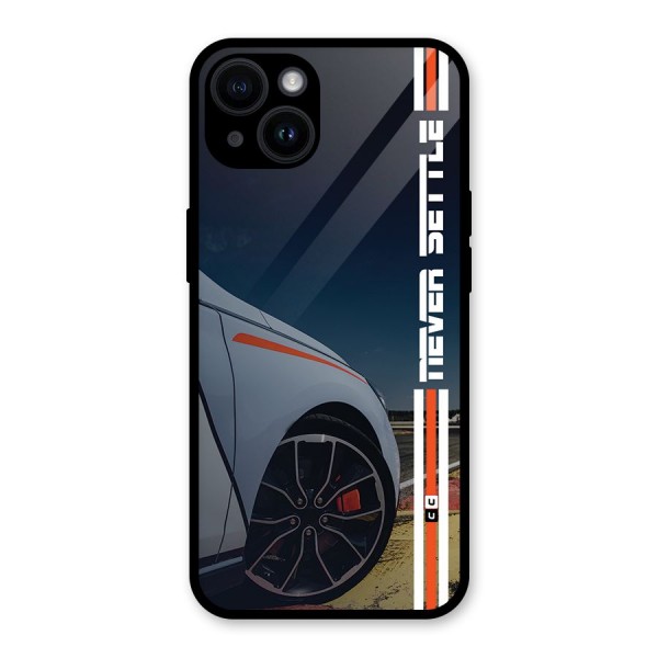 Never Settle SuperCar Glass Back Case for iPhone 14