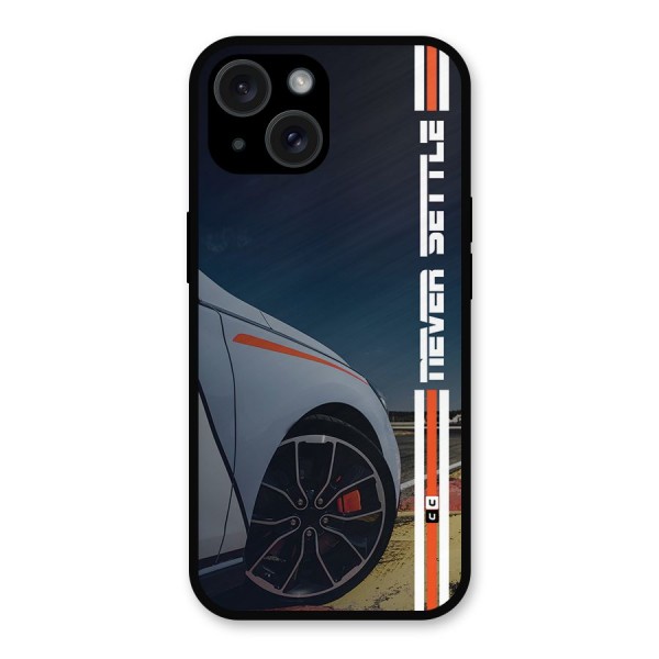 Never Settle SuperCar Metal Back Case for iPhone 15