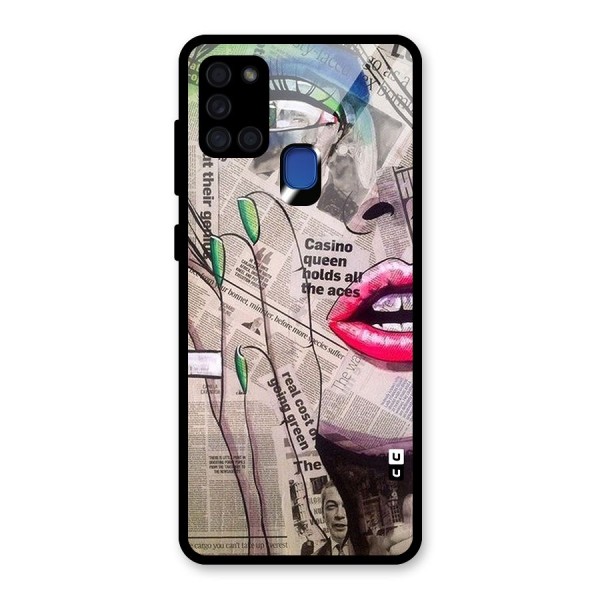 Newspaper Girl Art Glass Back Case for Galaxy A21s