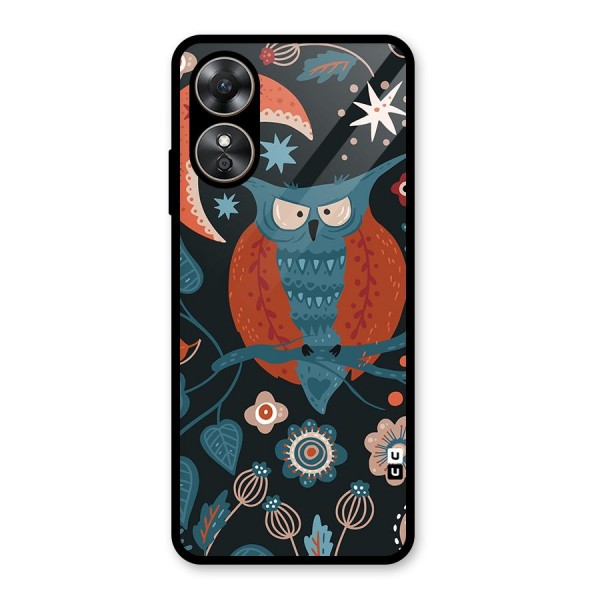 Nordic Arts Owl Moon Glass Back Case for Oppo A17