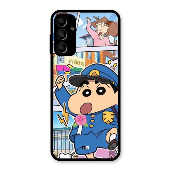 Officer Shinchan Glass Back Case for Galaxy A14 5G