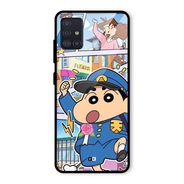 Officer Shinchan Glass Back Case for Galaxy A51